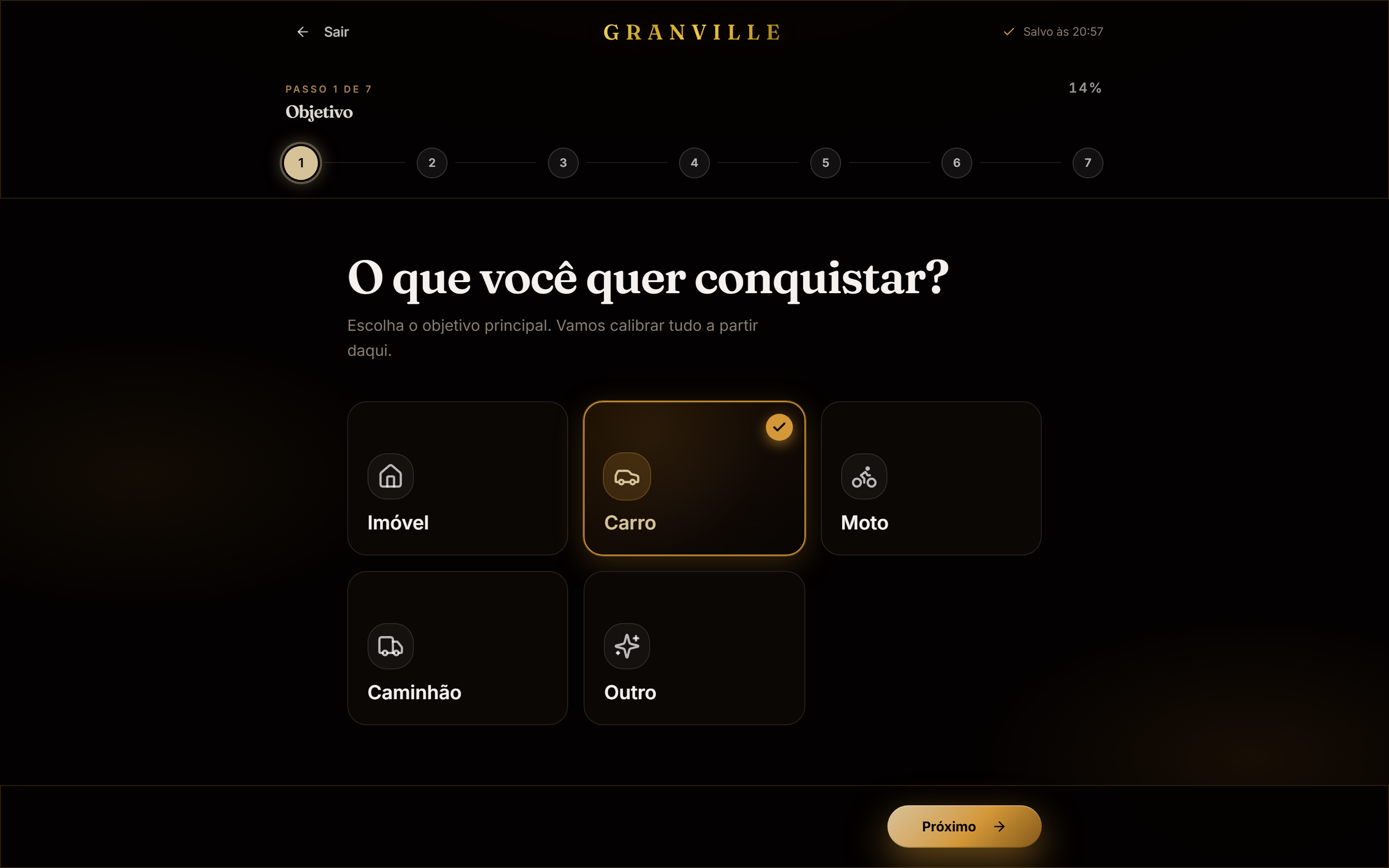 Mesmo preview original de objetivo, desta vez com Carro selecionado.