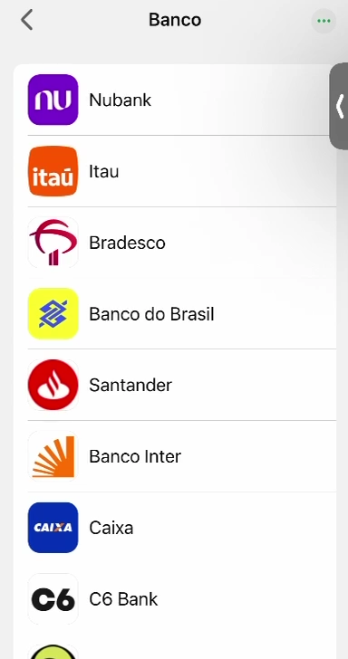 Lista nativa de instituições, com as logos presentes na gravação.